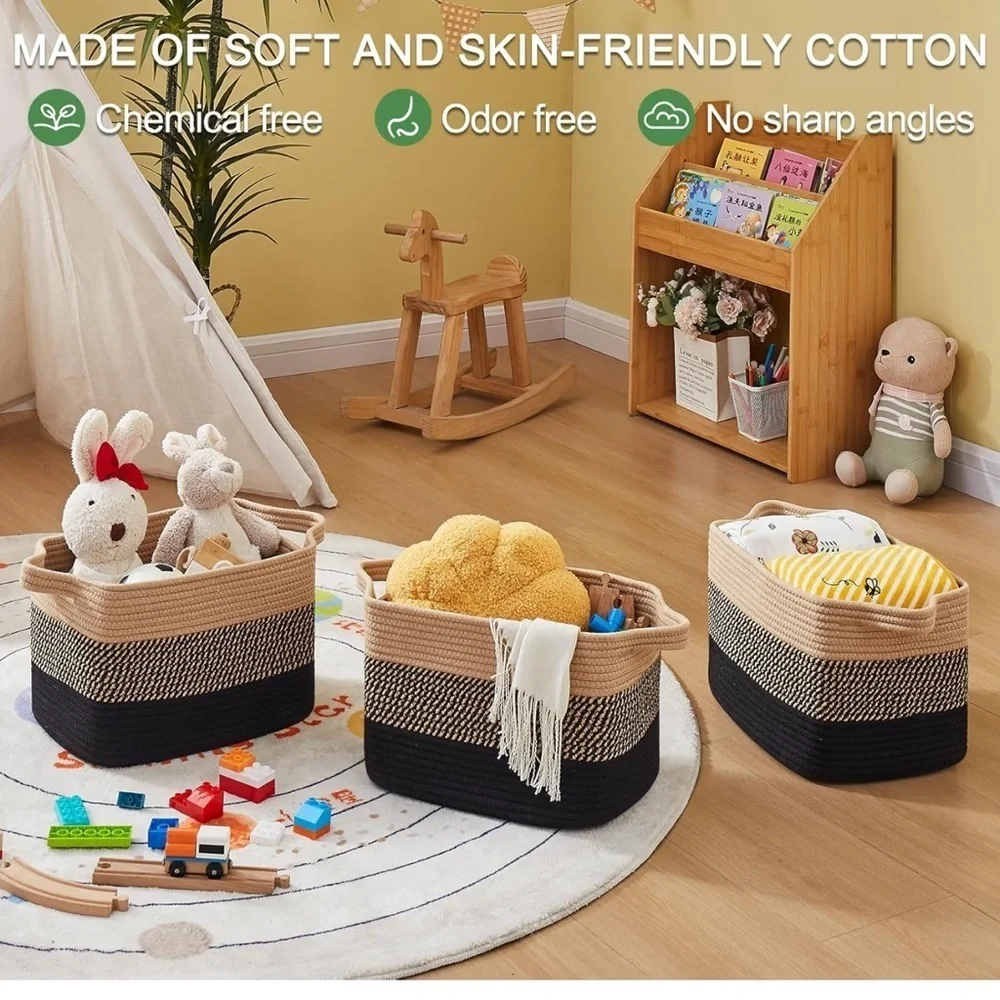 Stylish Woven Tan and Black Storage Baskets
